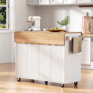 English Elm K&k Fluted Rolling Kitchen Island Faux Marble Top Power Outlet Storage Drawers White N707P353934W