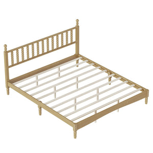 English Elm King Rubberwood Platform Bed Sculptural Gourd Headboard Retro Natural Finish Bedroom N733P338316M