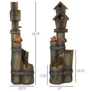 English Elm Outsunny 3 Tier Cascading Log Fountain Bird Bath with Led Lights Rustic Yard Decor W2225P174540