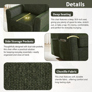 English Elm 360° Swivel Chair Accent Barrel Armchair with Chenille Upholstery, Deep Seat & Side Storage Pockets Green N719P283037F