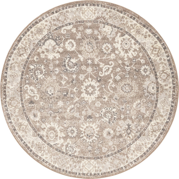 Unique Loom Penrose Krystle Machine Made Floral Rug Beige Brown, Gray/Ivory 6' 1" x 6' 1"