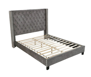 English Elm Modern Wingback Eastern King Bed Velvet Upholstered Tufted Headboard Bedroom Frame Gray B2741S00847
