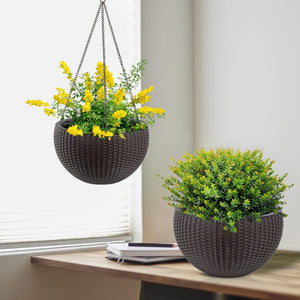 English Elm 13.4 Inch Rattan Texture Self Watering Hanging Planter with Reservoir for Balcony Brown W3213P383079