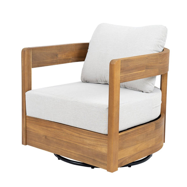English Elm Telluride Outdoor Acacia Wood Swivel Club Chair Coastal Patio Seating Teak+ Beige N775P304793T