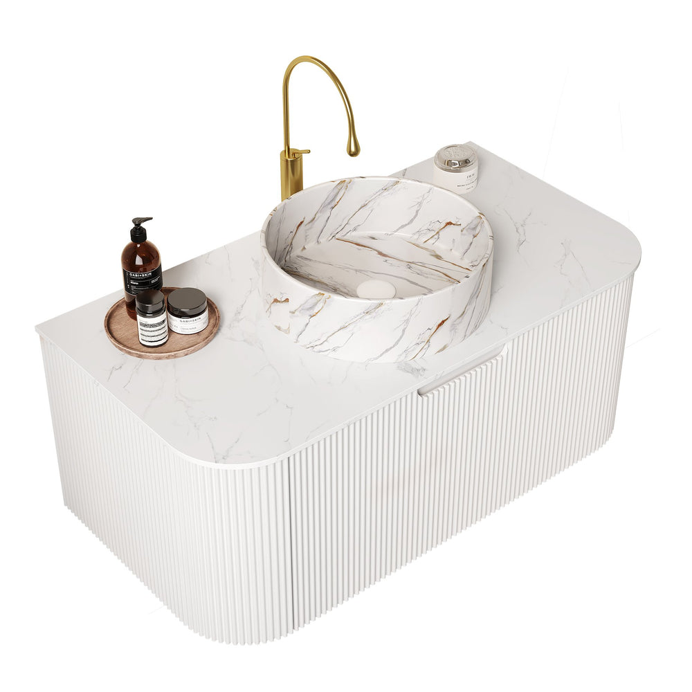 English Elm Dina 36" Wall-Mounted Floating Bathroom Vanity With Soft-Close Drawer & Stylish Curved Sink Design W2615S00505