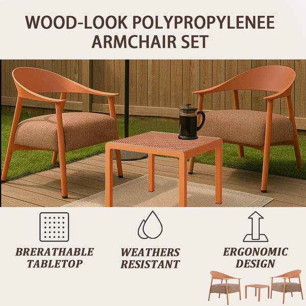 English Elm Modern 2-Piece Accent Chair Set with Coffee Table — Plush Cushions, Sturdy Iron Frame, Compact Chic Design Apricot Brown W3450P323347
