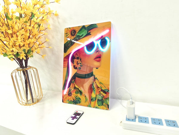 English Elm 16X10 Fashion Girl Led Wall Art – Neon Glow Acrylic Decor For Modern Living Rooms & Bedrooms T3976P383253