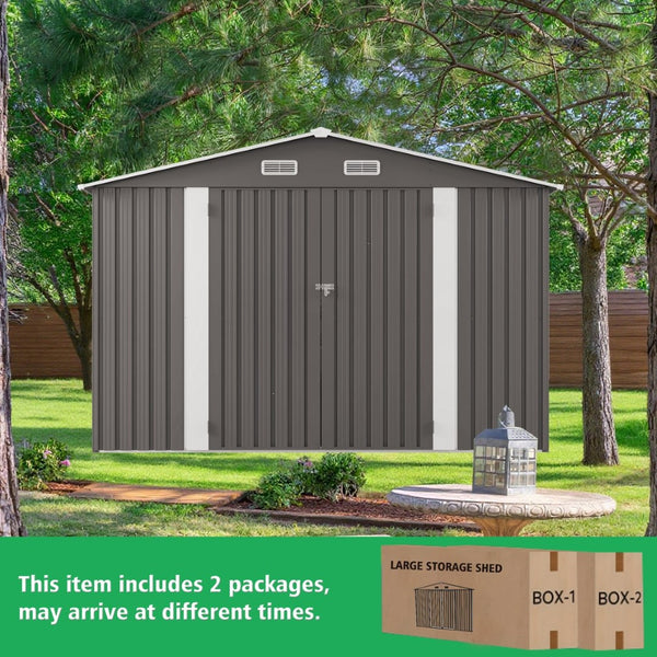 English Elm 10x12ft Galvanized Steel Outdoor Storage Shed with Vented Windows and Lockable Doors W3213S00002