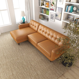 English Elm Allison Mid-century Genuine Leather Sectional with Tapered Wood Legs for Living Rooms B183S00119