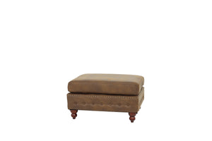 English Elm 1pc Cocktail Ottoman Breathable Leatherette Tufted Accent Bench with Handcrafted Gourd Wooden Legs, Stylish Living Room Statement piece Dark Coffee 32 L x 15 W x 36 H B011P234291