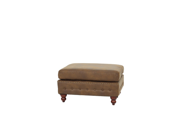 English Elm 1pc Cocktail Ottoman Breathable Leatherette Tufted Accent Bench with Handcrafted Gourd Wooden Legs, Stylish Living Room Statement piece Dark Coffee 32 L x 15 W x 36 H B011P234291