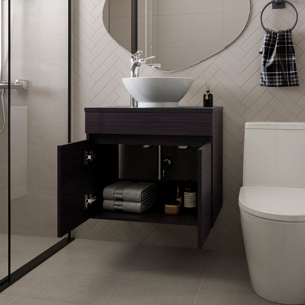 English Elm Sheridan Wenge Bathroom Vanity Cabinet with 2 Doors — Space-Saving, Scratch-Resistant Melamine Finish, 20.4"H x 23.4"W B128P314800