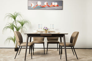 English Elm The Rock Plate Extendable Dining Table Seats 8 with Sculptural Metal Base W1911P389401
