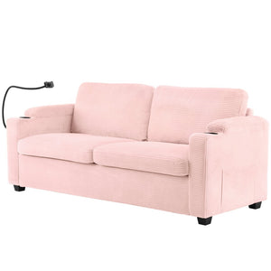 English Elm 72.8" Corduroy Convertible Loveseat with Full Bed Usb Charging and Storage Pockets N719P208880P