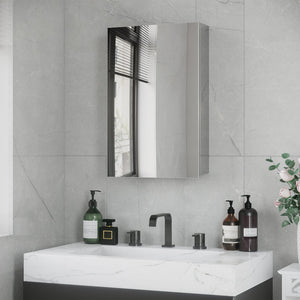 English Elm kleankin Wall-Mounted Medicine Cabinet with Mirror — Stainless Steel Waterproof Storage, Soft-Close Doors, 15x24 Silver W2225P200360