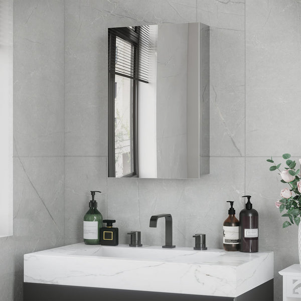 English Elm kleankin Wall-Mounted Medicine Cabinet with Mirror — Stainless Steel Waterproof Storage, Soft-Close Doors, 15x24 Silver W2225P200360