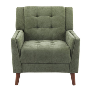 English Elm Mid-century Waffle Tufted Club Chair Solid Wood Splayed Legs Reading Lounge Accent Green,Walnut N776P379535G
