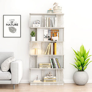 English Elm 31.5" Tall 5-tier Mdf Bookcase Slim Open Shelving Unit for Office Bedroom Living Room Light Gray W2899P444155