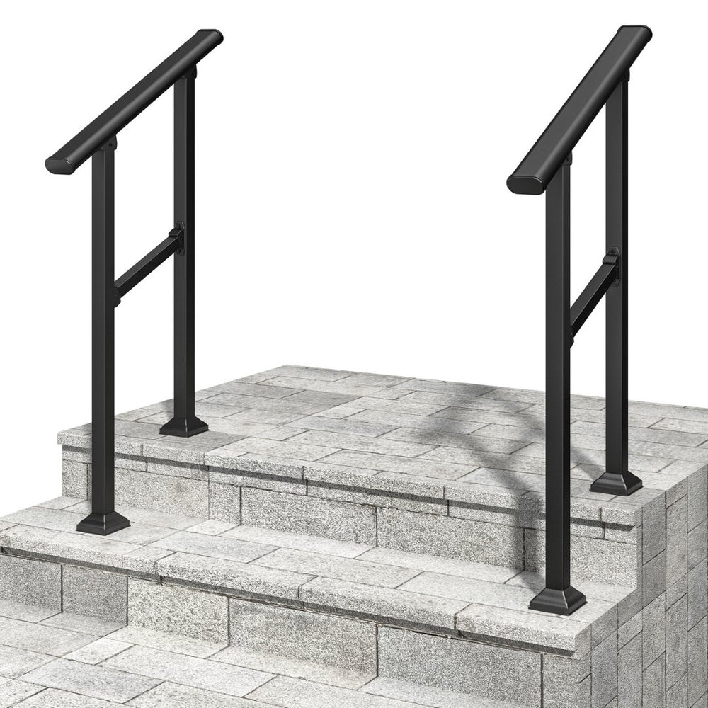 English Elm Hand Rails Wrought Iron Outdoor Step Safety Set Powder Coated Adjustable 2 Pack T3210P298171