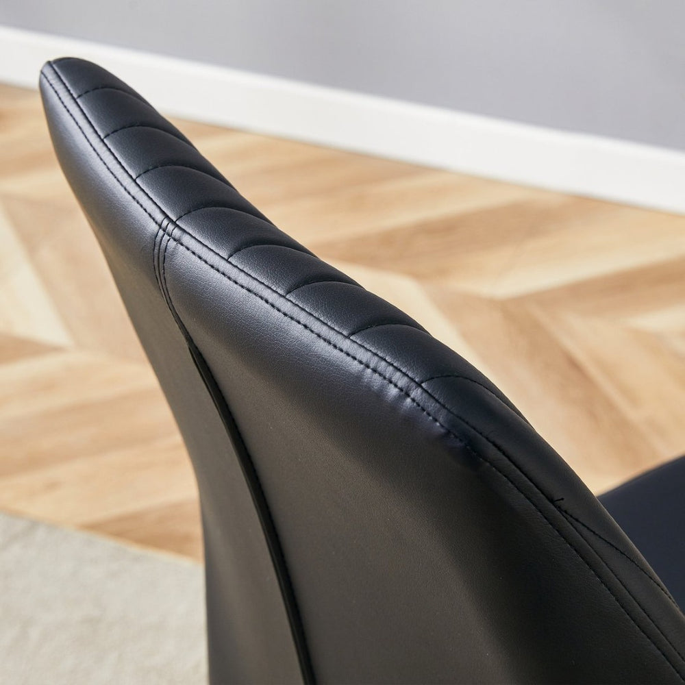 English Elm Table 5-Piece Set: 38.6" Round Tempered Glass Dining Table With 4 Black Pu Chairs & Silver Legs W1151S03814-GIGA