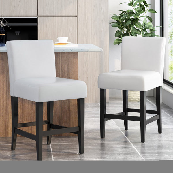 English Elm Zuma Ivory Bonded Leather Counter Stools Set of Two for Kitchen Islands N769P368553W