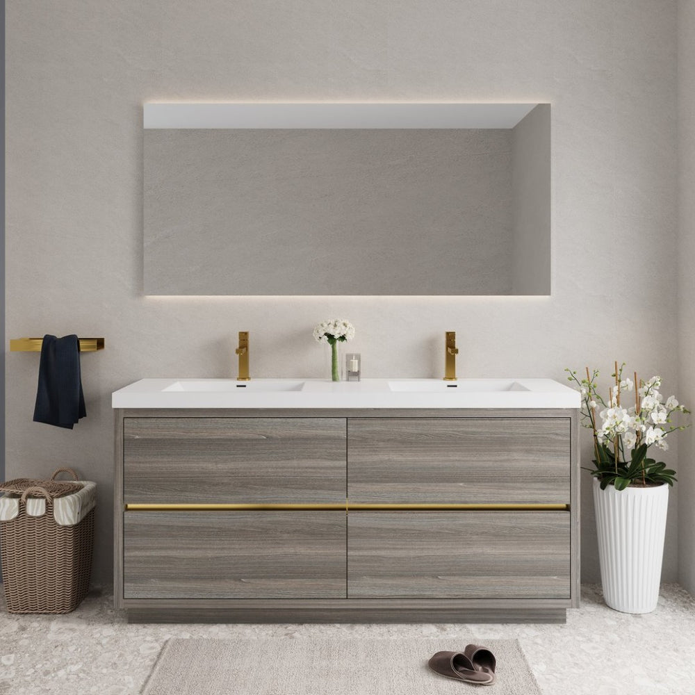 English Elm 72" Floating Double Sink Vanity Glossy White Stone Resin Top Soft Close Storage W1573P211194
