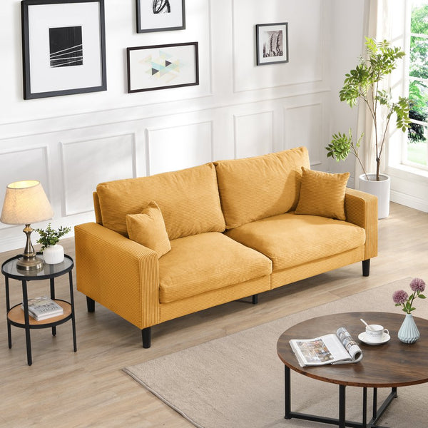 English Elm 74" High Resilience three seater Sofa with Corduroy Upholstery, Plush High-Density Cushion, Sturdy Wooden Frame, Stylish Apartment Seating Orange 35.83 L x 31.9 W x 12.6 H W2297P264469