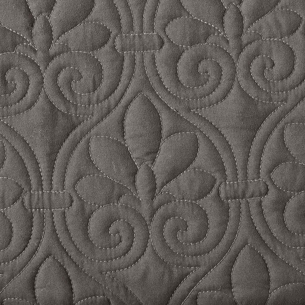 English Elm 3 Piece Madison Park Quebec Quilted Bedspread Set Dark Grey Queen – Pleated Split Corners, Antimicrobial Protection, 24" Drop Elegance B03597559