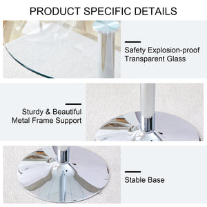 English Elm A glass tabletop 35" Round Dining Table with Electroplated Silver Legs, Minimalist Chic for 4-6 Guests W1151P155921