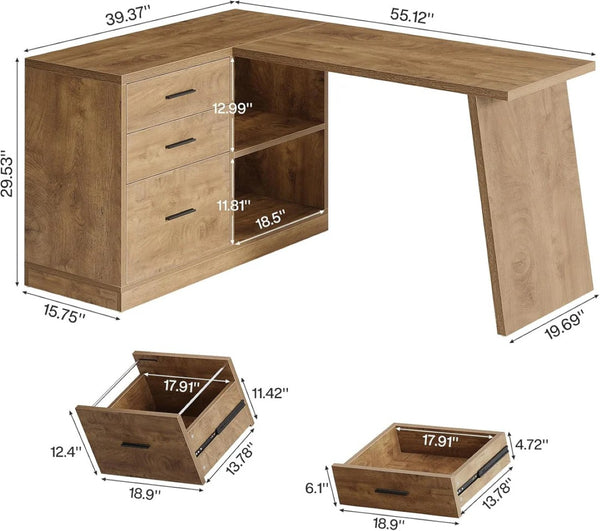 English Elm Office Writing Desk with Hutch Rustic Veneer Top Black Metal Frame Industrial Storage T3971P461055