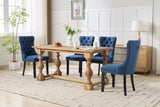 English Elm Nikki Collection Modern, High-End Tufted Solid Wood Contemporary Flax Upholstered Linen Dining Chair With Wood Legs Nailhead Trim 2- Piece s Set,Blue Linen, Sw6801Bl