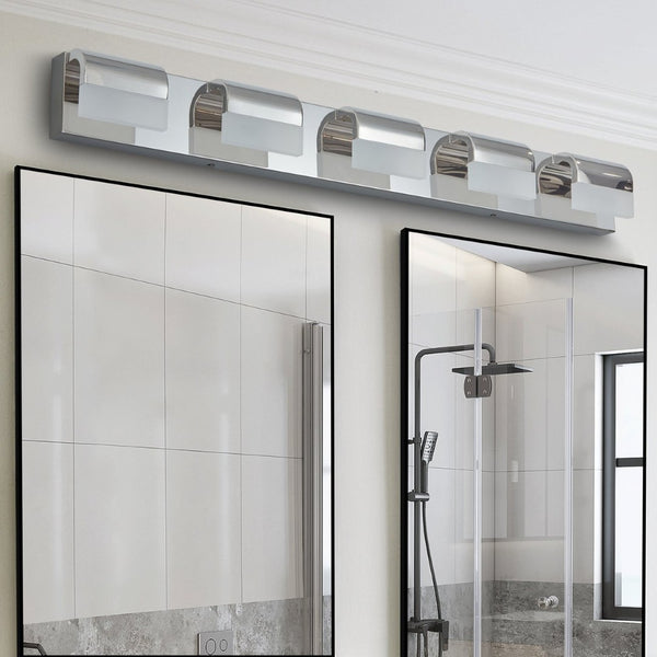 English Elm Modern Chrome 5-light Led Vanity Bar Acrylic Shades Bathroom Wall Fixture W1340P197252