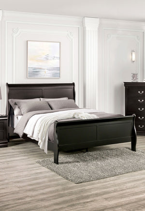 English Elm Black Sleigh Queen Bed with Louis Philippe Style, Curved Headboard & Sturdy Bracket Feet Black 27 L x 55 W x 6 H B2741S00577