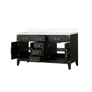 English Elm Black Oak Double Bath Vanity 60" W X 22" D With Cultured Marble Top, Soft-Close Drawers & Cabinets B2731P260936