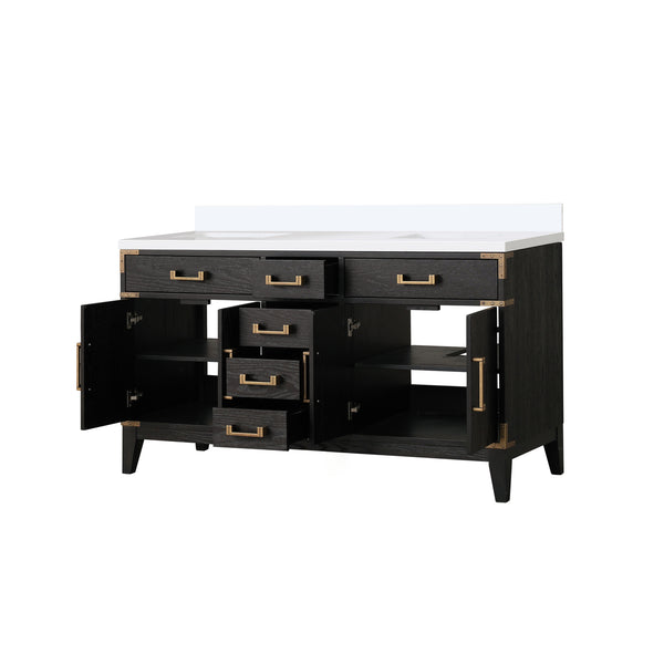 English Elm Black Oak Double Bath Vanity 60" W X 22" D With Cultured Marble Top, Soft-Close Drawers & Cabinets B2731P260936