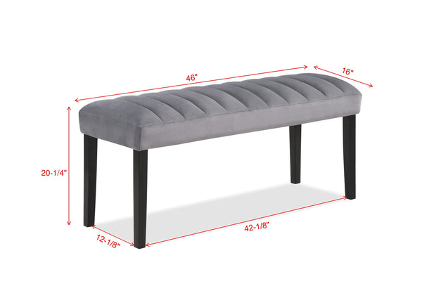 English Elm 1pc Counter Height Bench Upholstered Velvet Seat with Sturdy Wooden Base for Stylish Dining Room Seating Black,Gray 49 L x 19 W x 10 H B011P261193