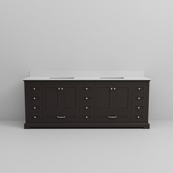 English Elm Espresso 84 in Double Bath Vanity with Cultured Marble Top, Solid Wood, Soft-Close Drawers, Storage B2731P258440