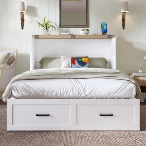 English Elm Murphy Full-Size Cabinet Bed with Built-In Charging Station, Storage Drawer & 700lb Capacity Comfort White 52.5 L x 26 W x 5.5 H N733S293995W