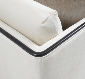 English Elm Traditional Upholstered Accent Chair with Curved Arms and Gold-Capped Legs, Plush White Fabric for Living Room Comfort and Style B2741P396710