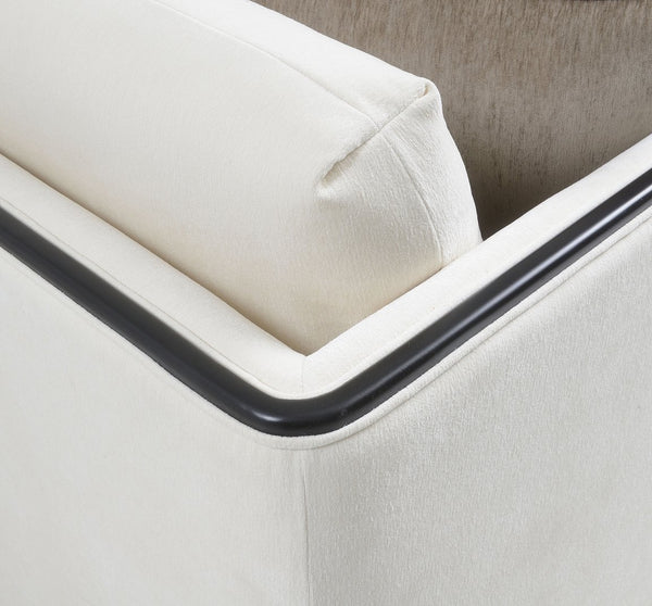 English Elm Traditional Upholstered Accent Chair with Curved Arms and Gold-Capped Legs, Plush White Fabric for Living Room Comfort and Style B2741P396710