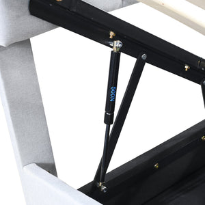 English Elm King Upholstered Hydraulic Storage Bed with Vertical Stripe Headboard, Linen Upholstery, 660lb Capacity Gray SF000285AAE