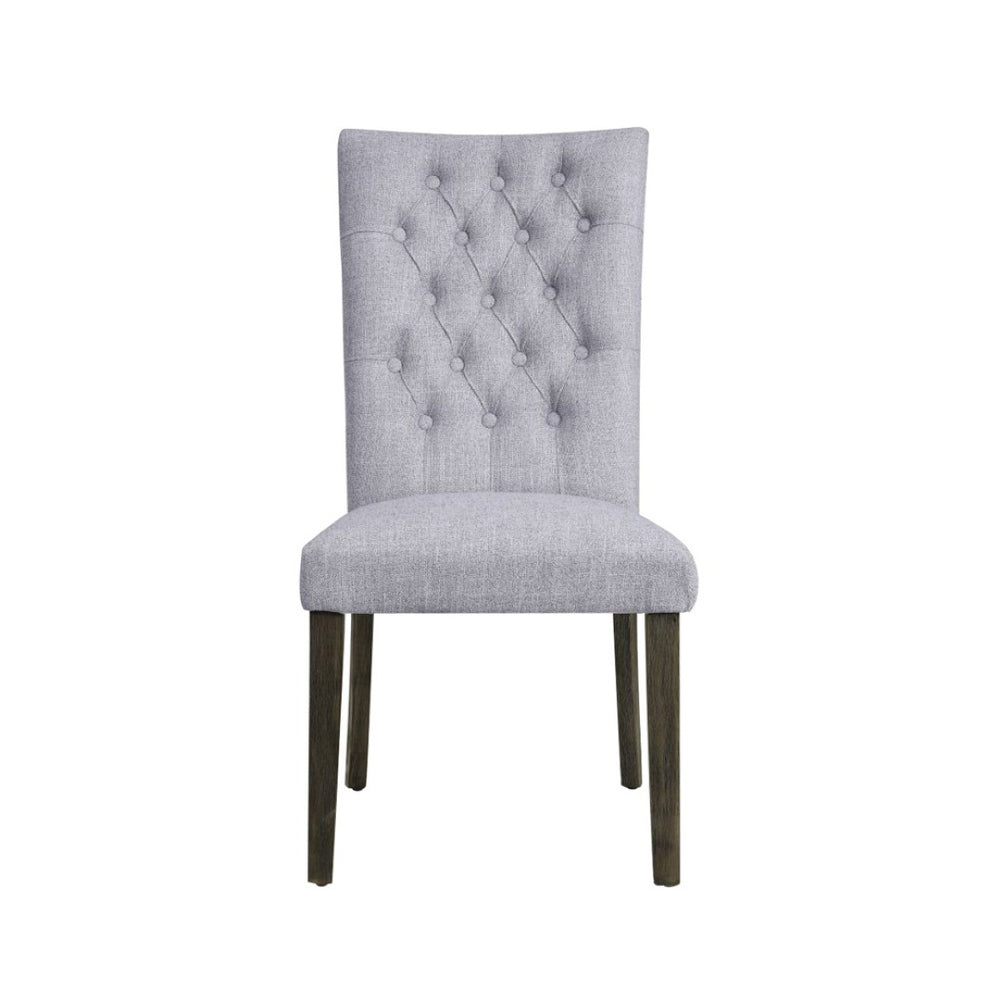 English Elm Set Of 2 Gray Linen Upholstered Side Chairs With Button-Tufted Backs & Gray Oak Finish Design B016P314467-GIGA