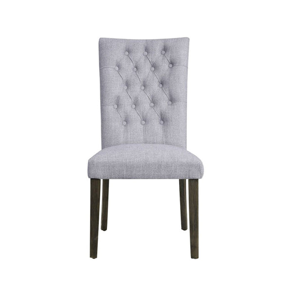 English Elm Set Of 2 Gray Linen Upholstered Side Chairs With Button-Tufted Backs & Gray Oak Finish Design B016P314467-GIGA