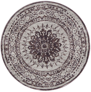 Unique Loom Aberdeen Derbyshire Machine Made Medallion Rug Violet, Ivory/Beige 5' 3" x 5' 3"