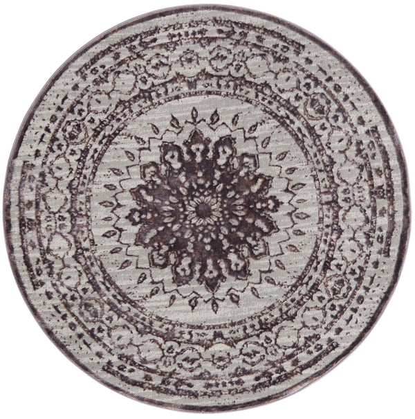 Unique Loom Aberdeen Derbyshire Machine Made Medallion Rug Violet, Ivory/Beige 5' 3" x 5' 3"