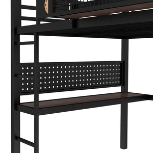 English Elm Twin Xl Solid Pine Loft Bed with Built-in Led Lighting and Storage Shelves W1580S00376