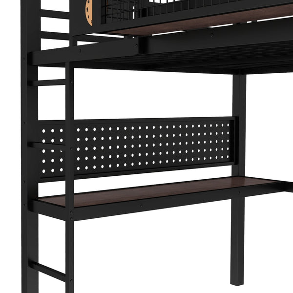 English Elm Twin Xl Solid Pine Loft Bed with Built-in Led Lighting and Storage Shelves W1580S00376