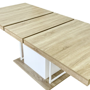 English Elm Rectangle Extendable Dining Table for 6-10 Guests, Aged Wood Look with Thick 12cm Top & Sturdy Feet White Oak W1347S00010