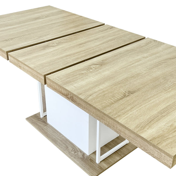 English Elm Rectangle Extendable Dining Table for 6-10 Guests, Aged Wood Look with Thick 12cm Top & Sturdy Feet White Oak W1347S00010