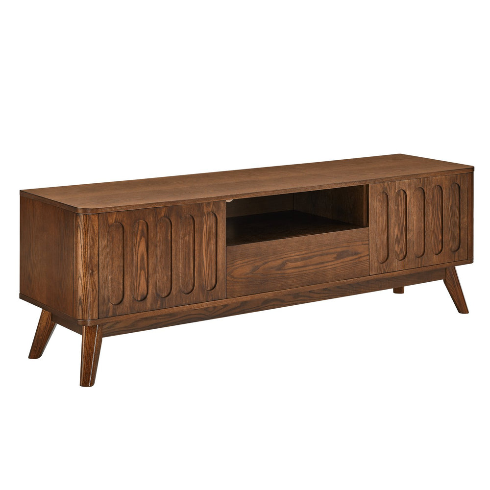 English Elm Mid Fluted TV Stand for 65" TV — Mid Century Modern Entertainment Center Set of Four, Storage, Solid Wood Legs W1801P195690